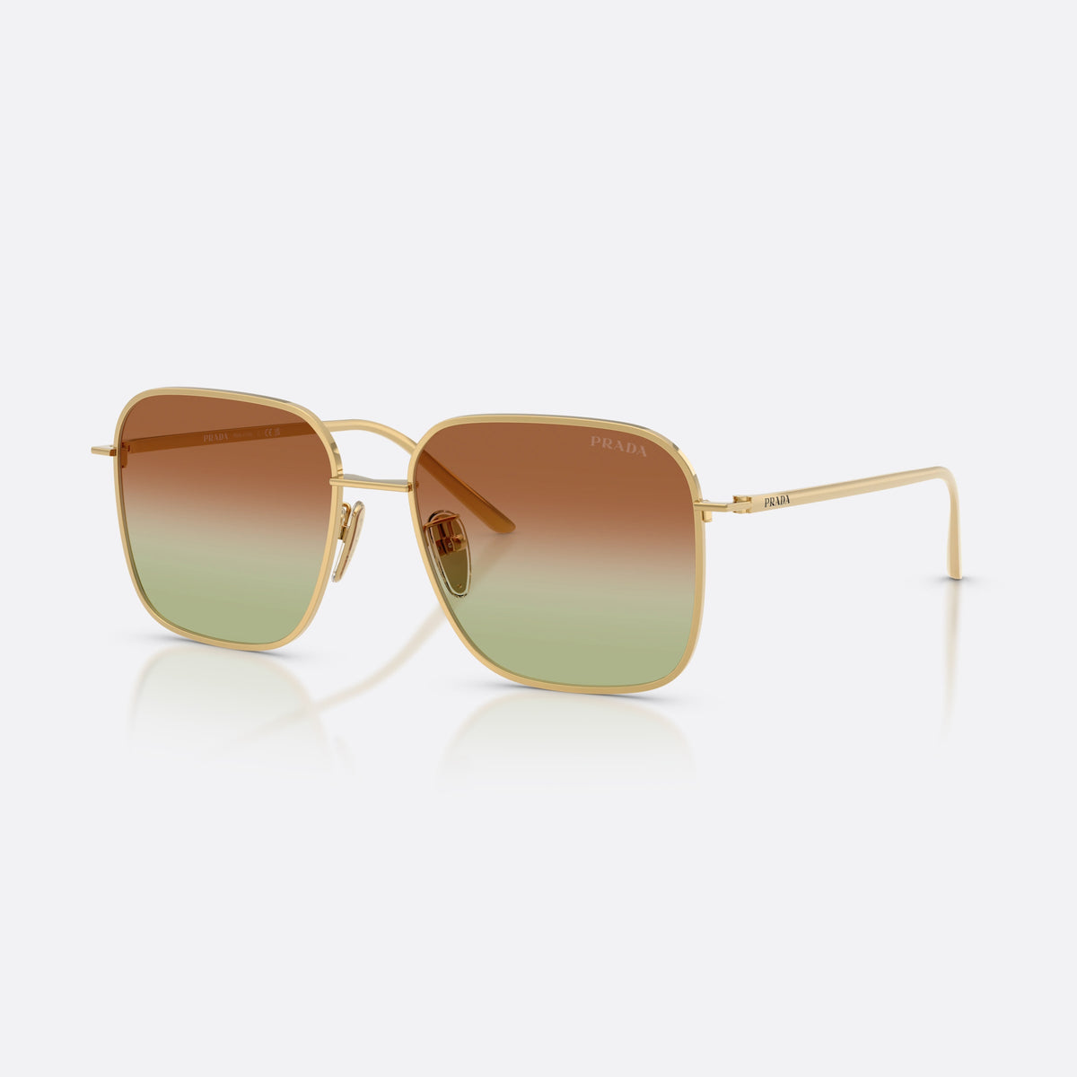 Prada PR C54SD 5AK70T sunglasses, gold square frame for women, plain metal bridge, brand lettering on temples