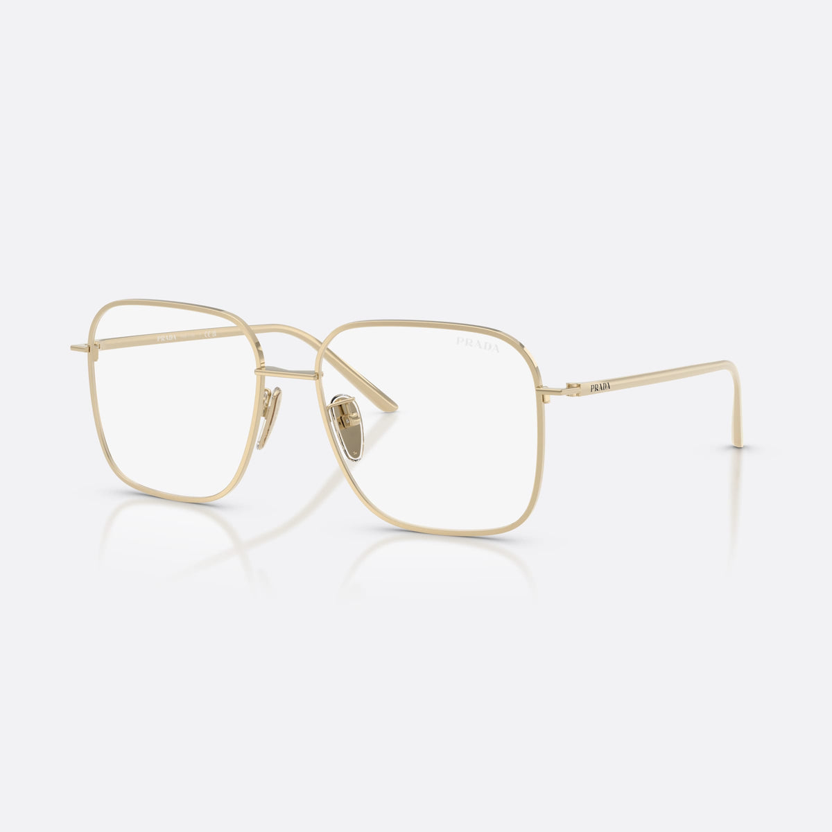Prada PR C54SD ZVN10W sunglasses, gold square frame for women, double bridge with metal bar, brand lettering on temples