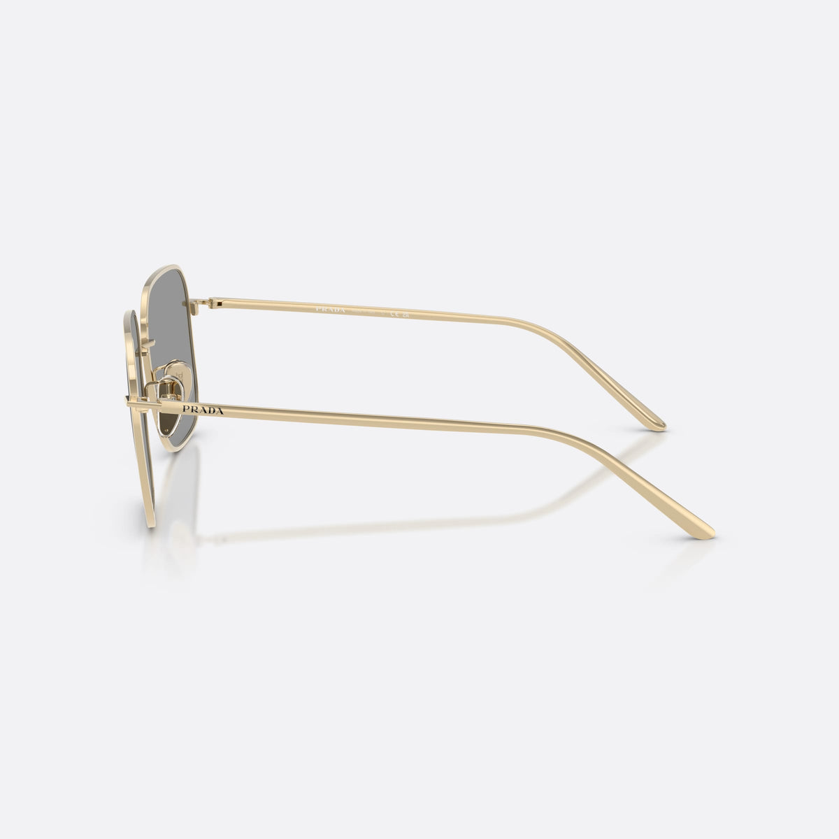Ochelari de soare Prada PR C54SD ZVN50Q, patrati auriu, pentru femei, punte metalică simplă, litere ale brandului pe brațe, vedere laterală