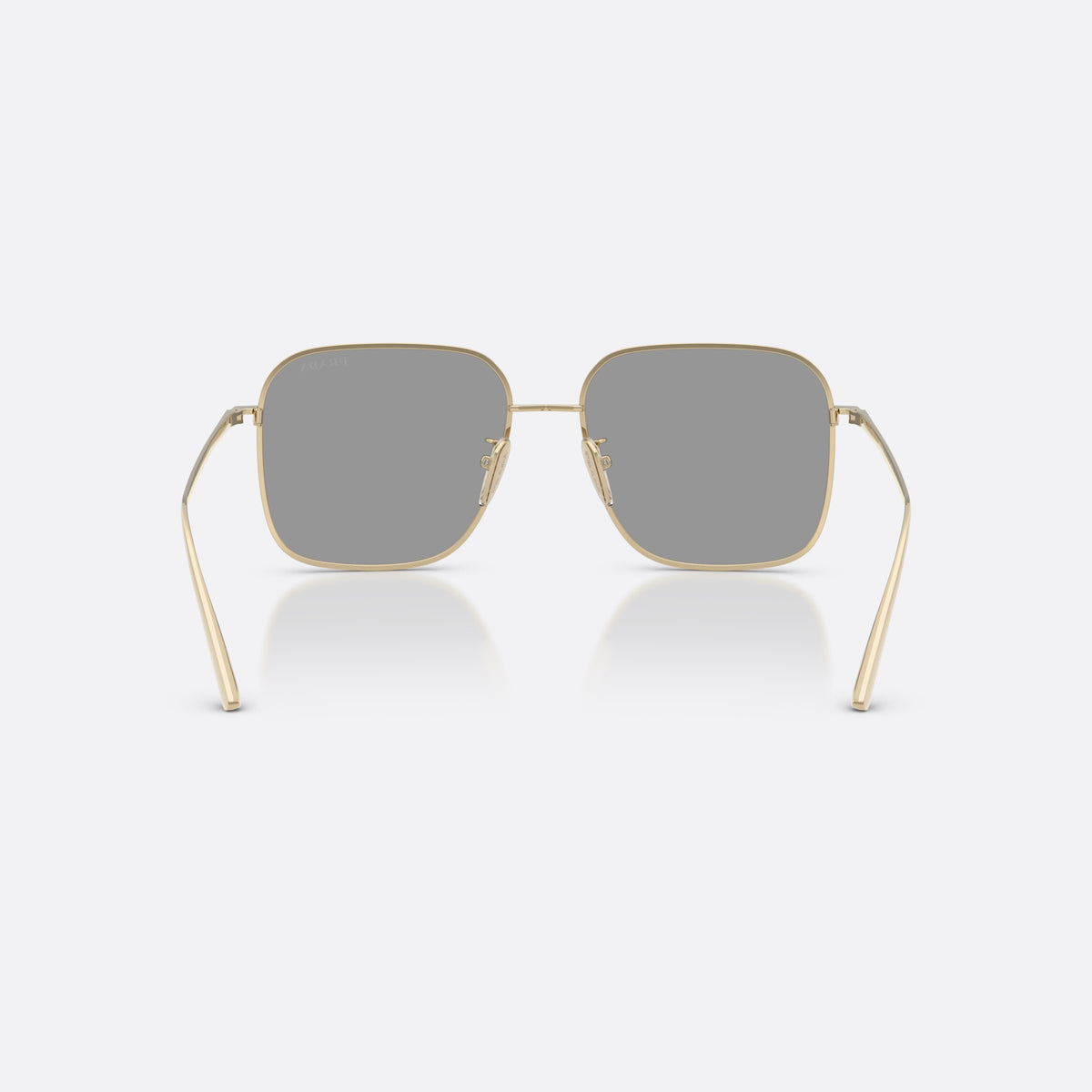 Ochelari de soare Prada PR C54SD ZVN50Q, patrati auriu, pentru femei, punte metalică simplă, litere ale brandului pe brațe, vedere din spate