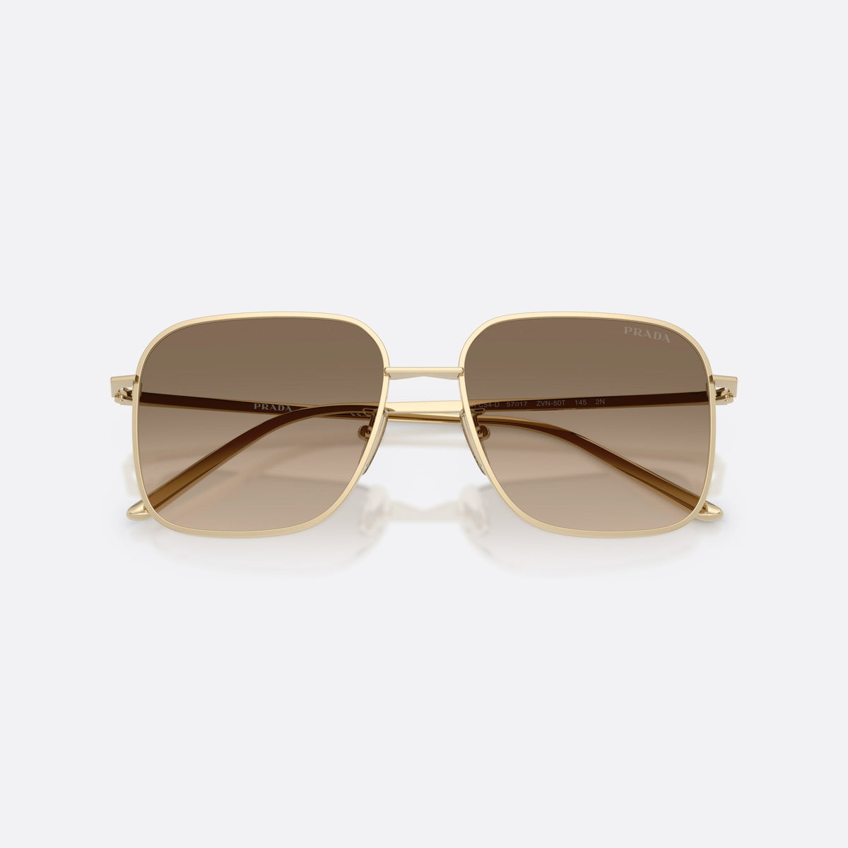 Ochelari de soare Prada PR C54SD ZVN50T, patrati auriu, pentru femei, punte metalică simplă, literele brandului pe brațe, cu brațele pliate