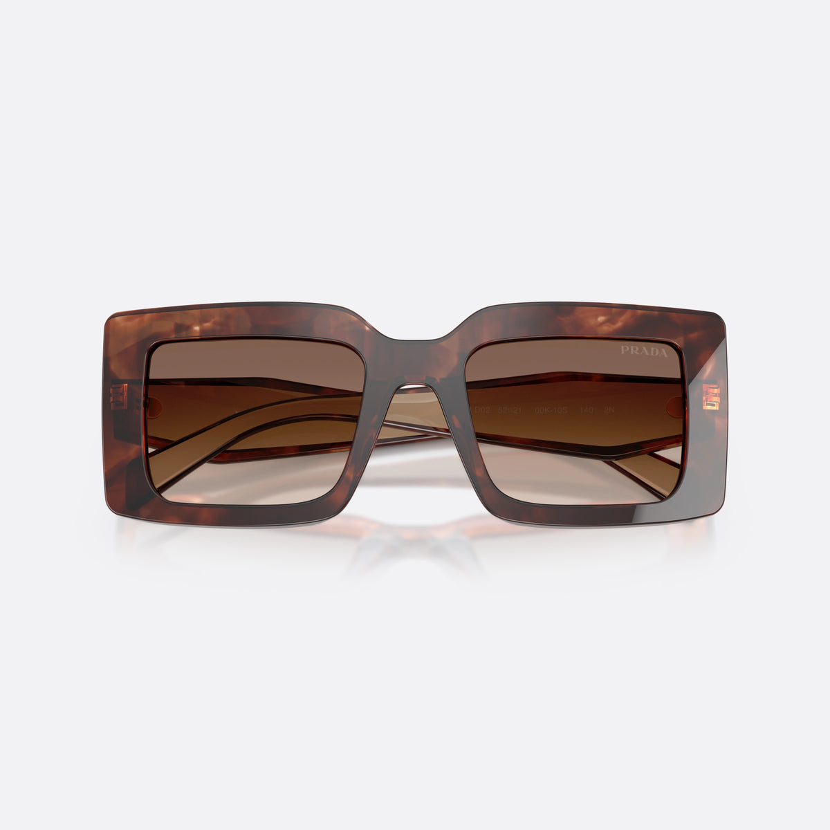 Ochelari de soare Prada PR D01S 00K10S, rectangulari havana, pentru femei, punte integrată simplă, literele brandului pe brațe, cu brațele pliate
