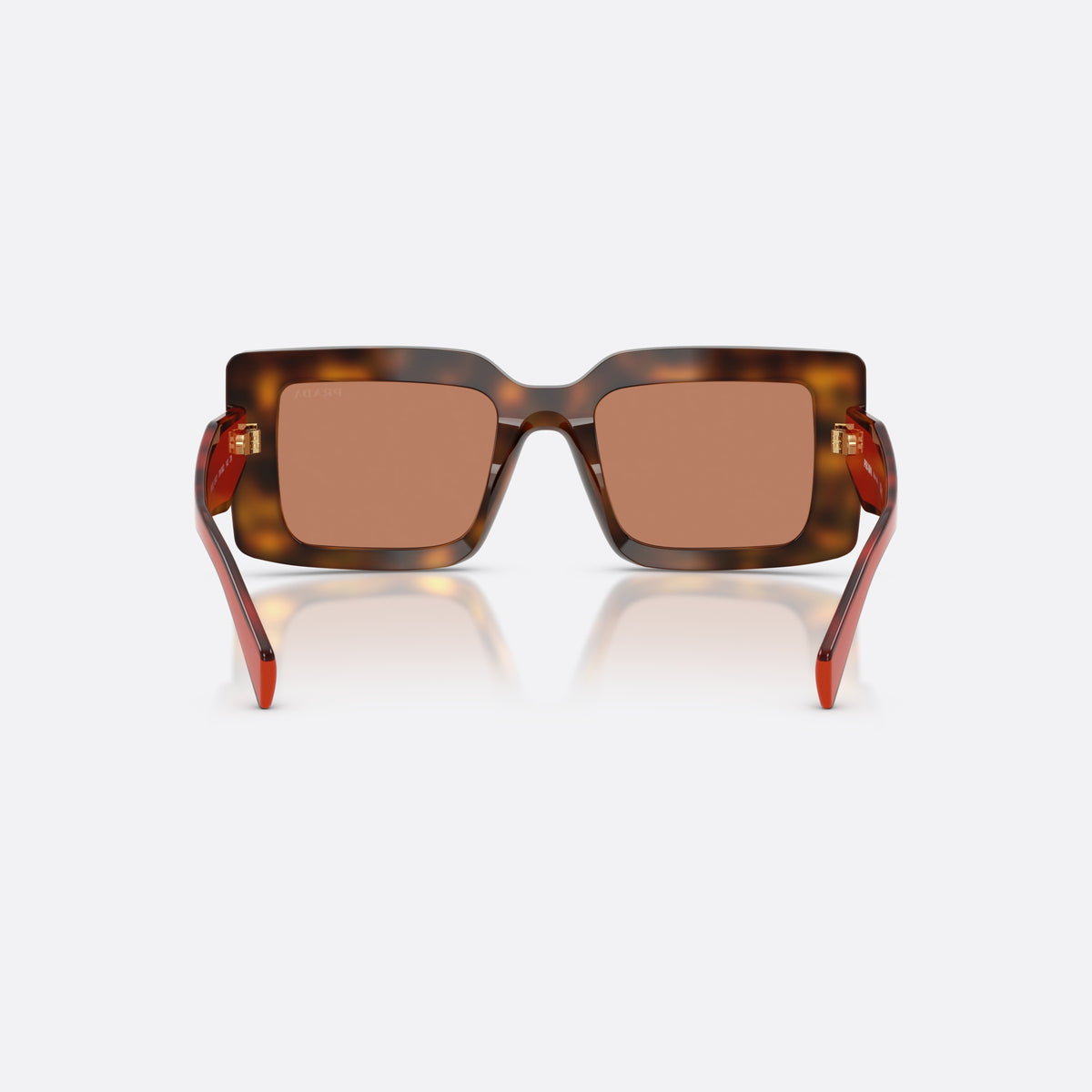 Prada PR D01S 01K90Q sunglasses, havana rectangle frame for women, plain wide bridge, brand logo on temple, back view