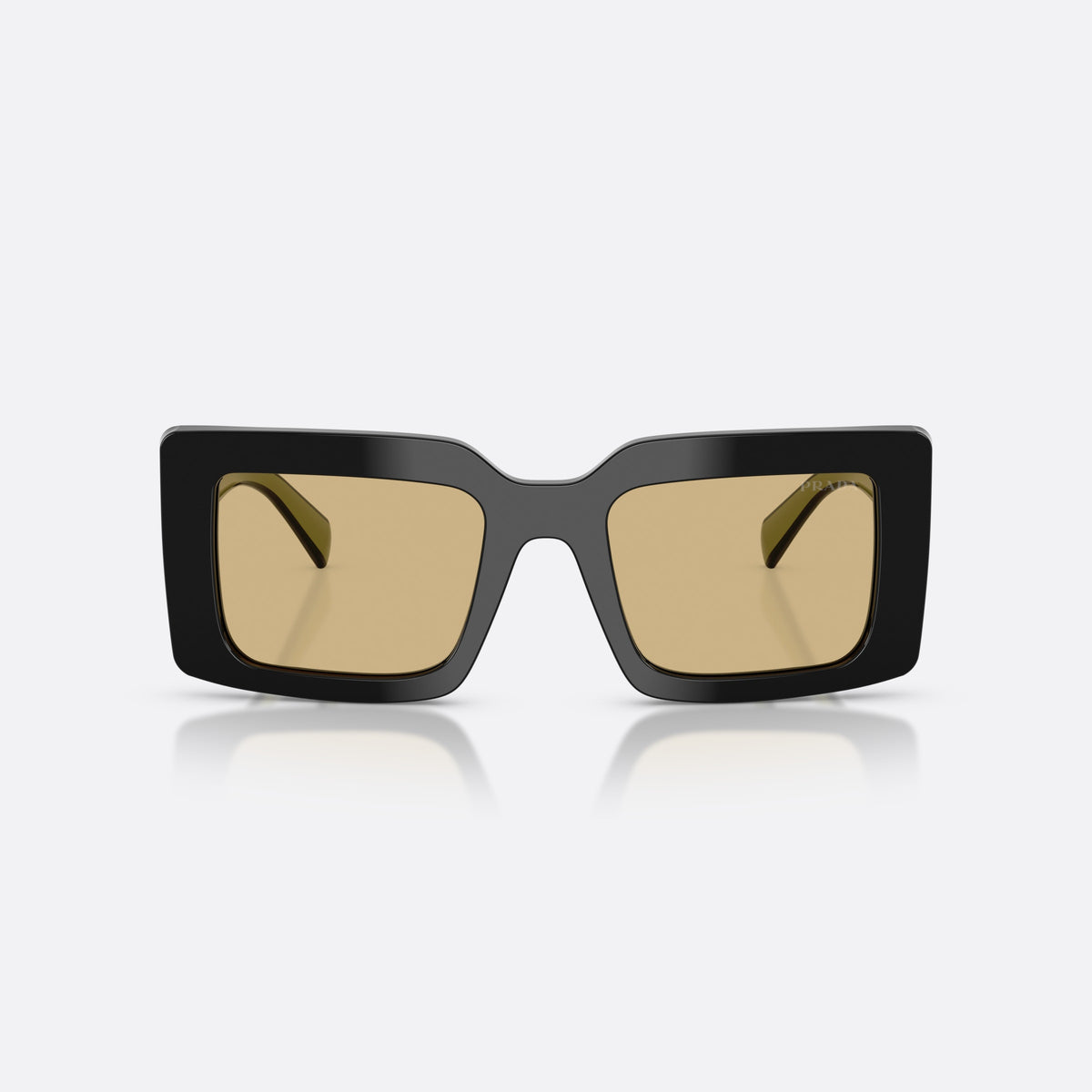 Prada PR D01S 03K10R sunglasses, black rectangle frame for women, plain bridge, brand lettering on temples, full-rim frame, front view