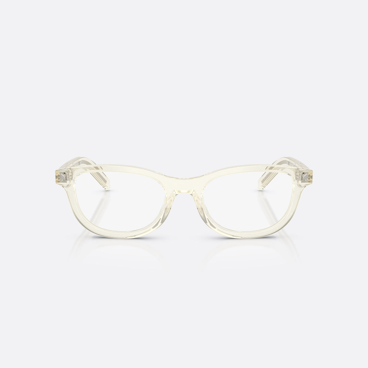 Prada PR D01VU 12X1O1 eyeglasses, brown oval frame for women, plain integrated bridge, brand lettering on temples, front view