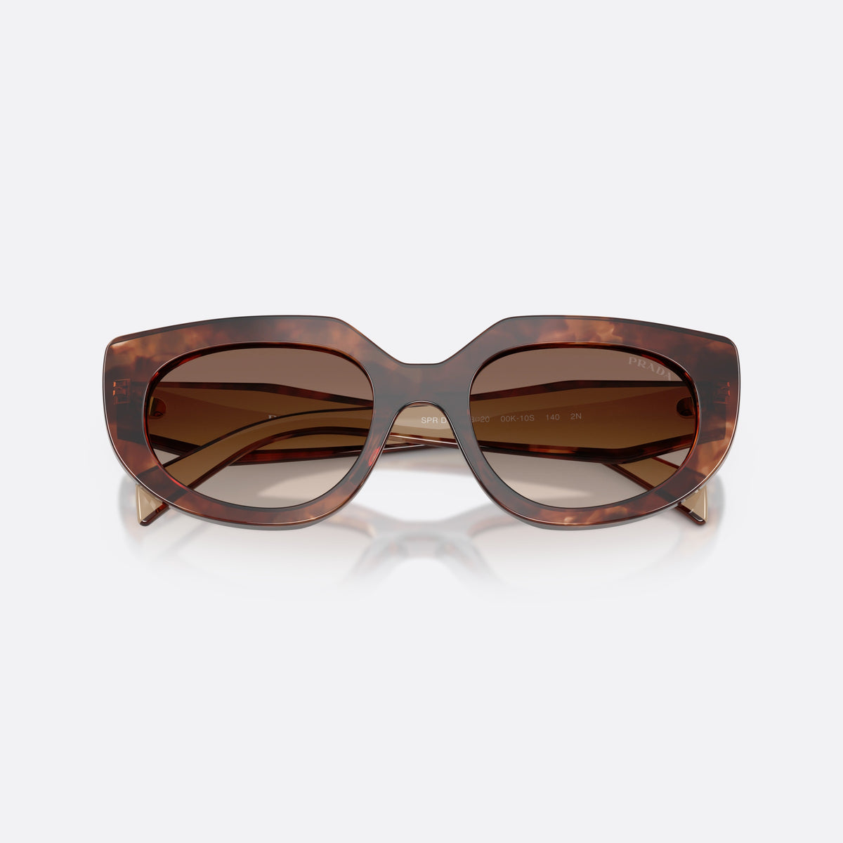 Prada PR D02S 00K10S sunglasses, havana oval frame for women, saddle bridge with browline top, folded