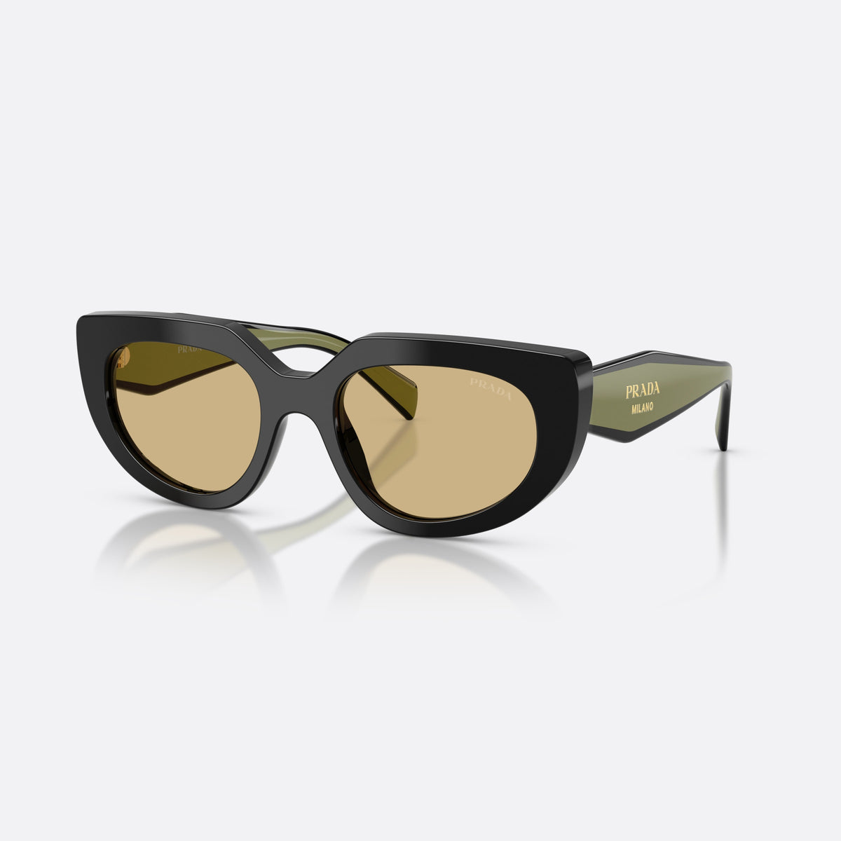 Prada PR D02S 03K10R sunglasses, black oval frame for women, plain double bridge, brand lettering on temples