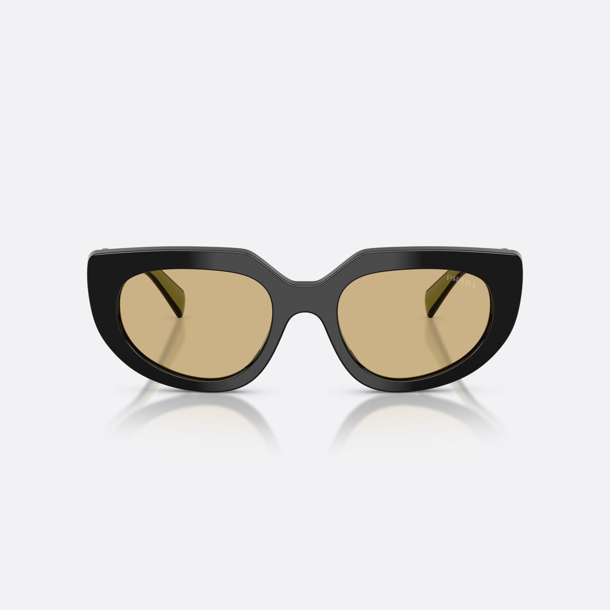 Prada PR D02S 03K10R sunglasses, black oval frame for women, plain double bridge, brand lettering on temples, front view