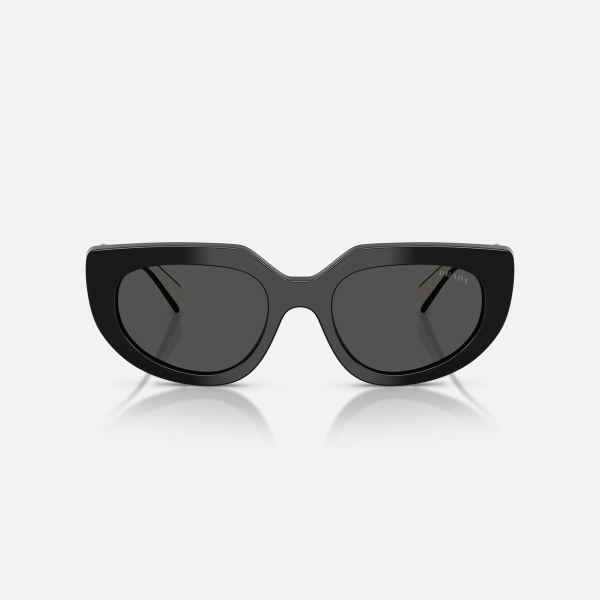 Prada PR D02S 20G08Z sunglasses, black oval frame for women, plain double bridge, brand logo on temple, full-rim frame, front view