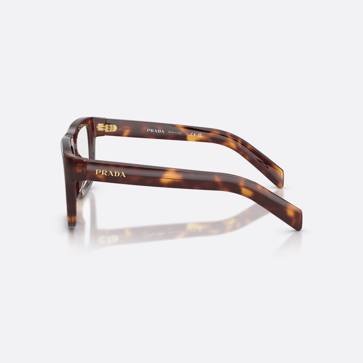 Rame ochelari de vedere Prada PR D02V 15W1O1, rectangulari havana, pentru bărbați, punte simplă tip șa, literele brandului pe brațe, vedere laterală