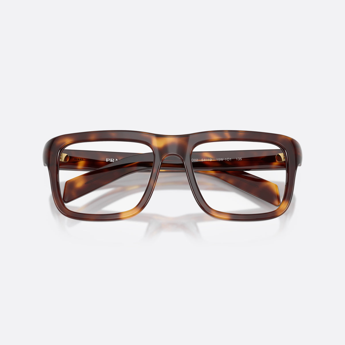 Rame ochelari de vedere Prada PR D02V 15W1O1, rectangulari havana, pentru bărbați, punte simplă tip șa, literele brandului pe brațe, cu brațele pliate