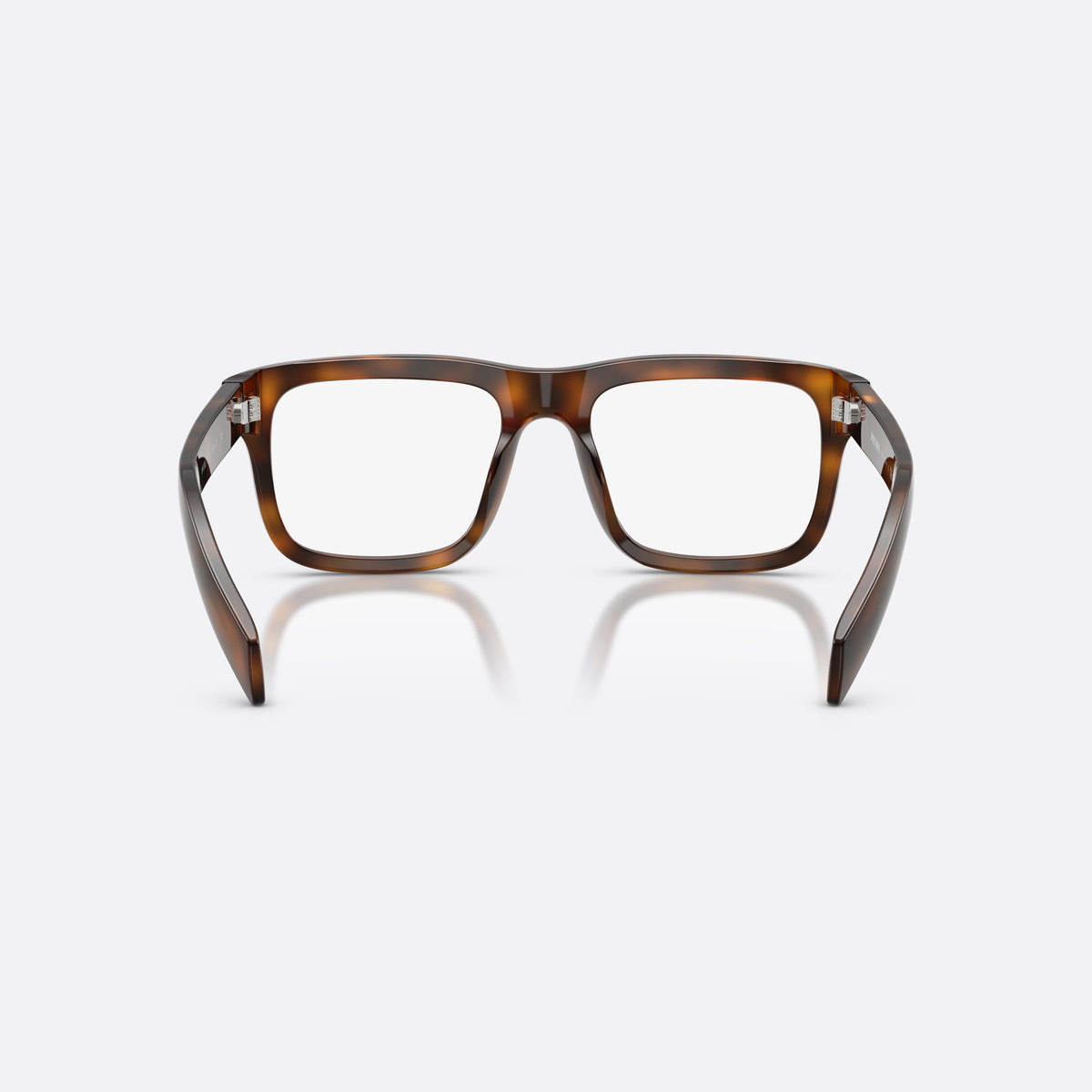 Rame ochelari de vedere Prada PR D02V 20D1O1, rectangulari havana, pentru bărbați, punte simplă tip șa, literele brandului pe brațe, vedere din spate
