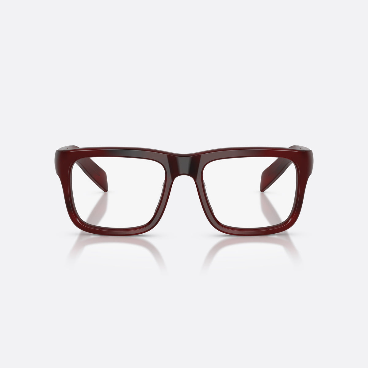 Prada PR D02V 25J1O1 eyeglasses, havana rectangle frame for men, plain bridge, brand lettering on temples, full rim, front view