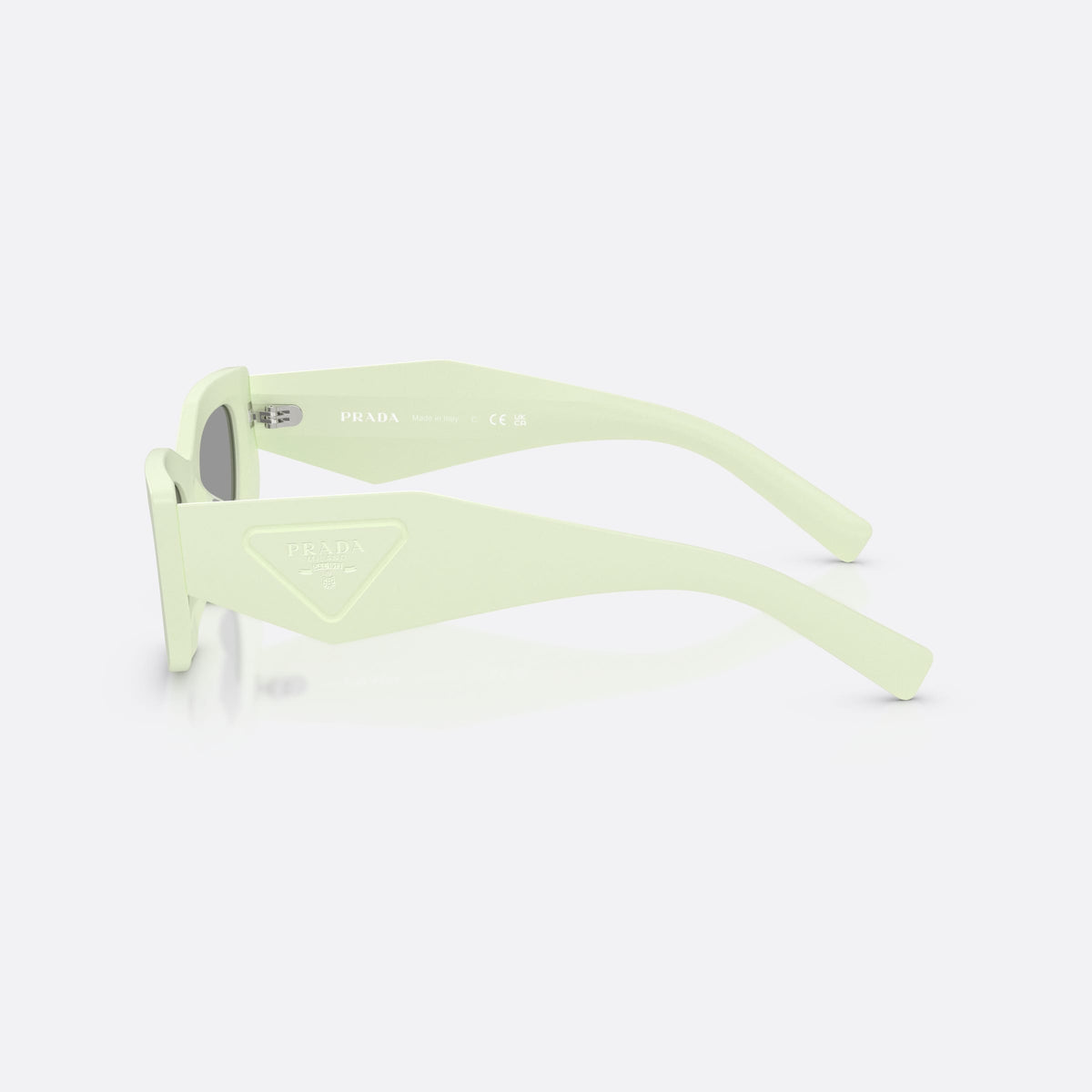 Prada PR D03SD 05K50Q sunglasses, green rectangle frame for women, plain bridge, brand logo on temple, full rim frame, side view