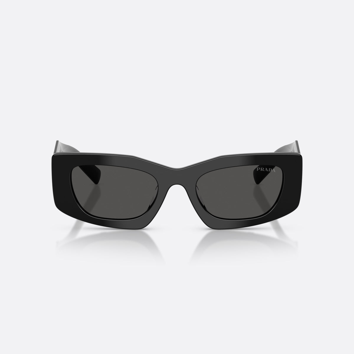 Prada PR D03SD 16K08Z sunglasses, black rectangle frame for women, plain bridge with shallow curve, wide tapered temples, front view