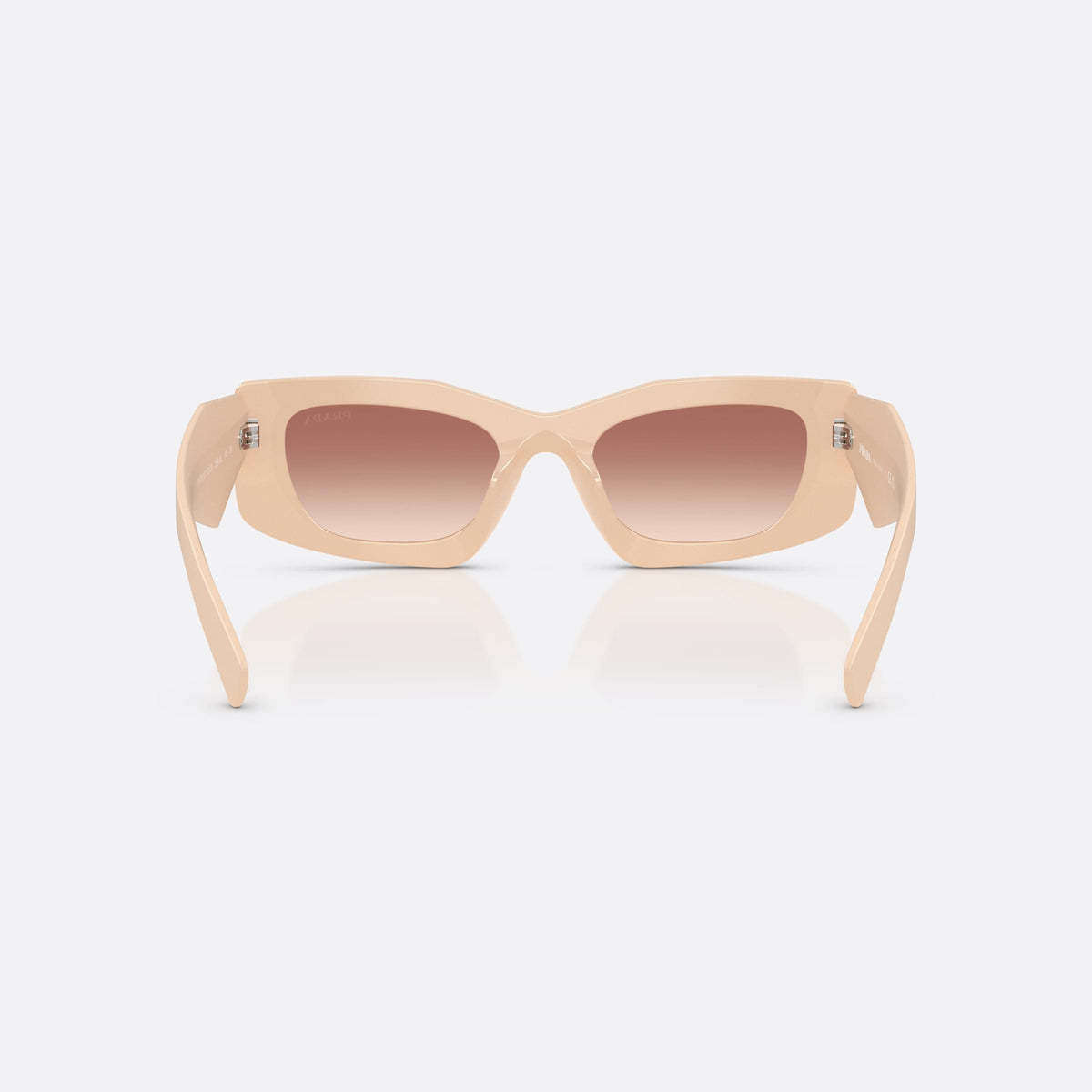Prada PR D03SD 25B50L sunglasses, pink rectangle frame for women, plain bridge, brand logo plaque on temple, full-rim frame, back view
