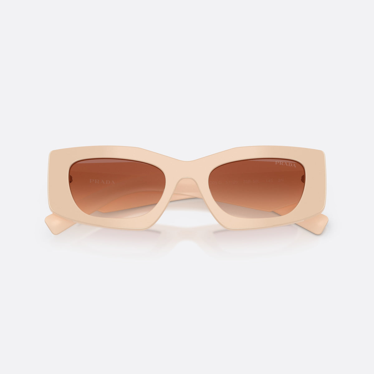 Prada PR D03SD 25B50L sunglasses, pink rectangle frame for women, plain bridge, brand logo plaque on temple, full-rim frame, folded