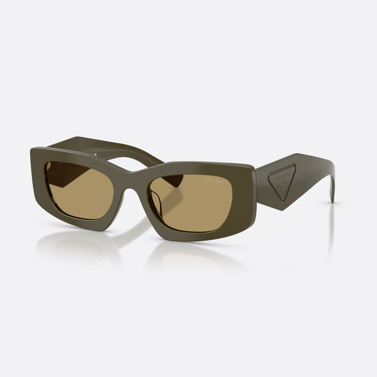 Prada PR D03SD 26J70G sunglasses, green rectangle frame for women, plain integrated bridge, brand logo on temple