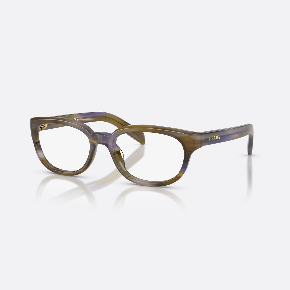 Prada PR D03VU 23G1O1 eyeglasses, havana phantos frame for women, plain integrated bridge, brand lettering on temples
