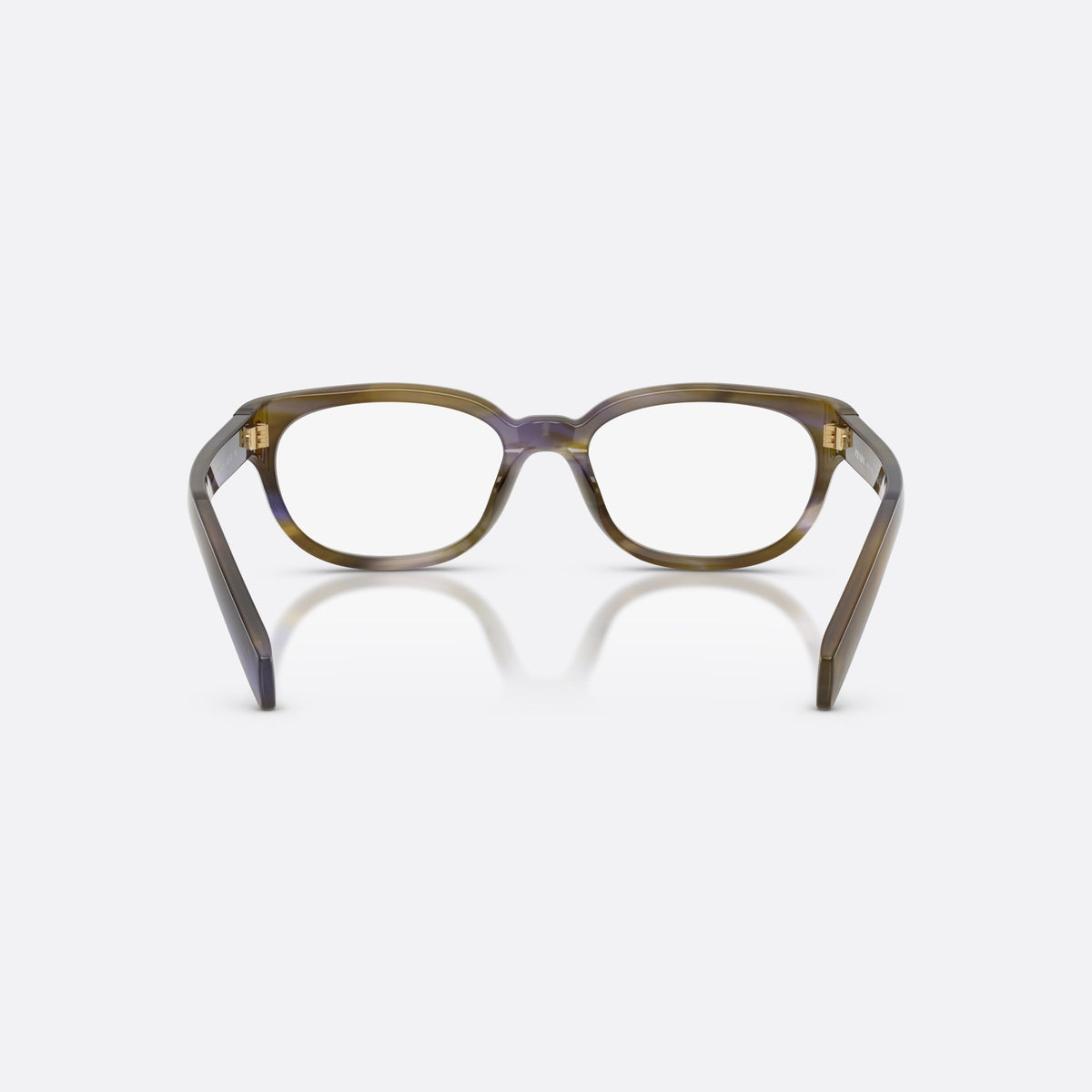 Prada PR D03VU 23G1O1 eyeglasses, havana phantos frame for women, plain integrated bridge, brand lettering on temples, back view