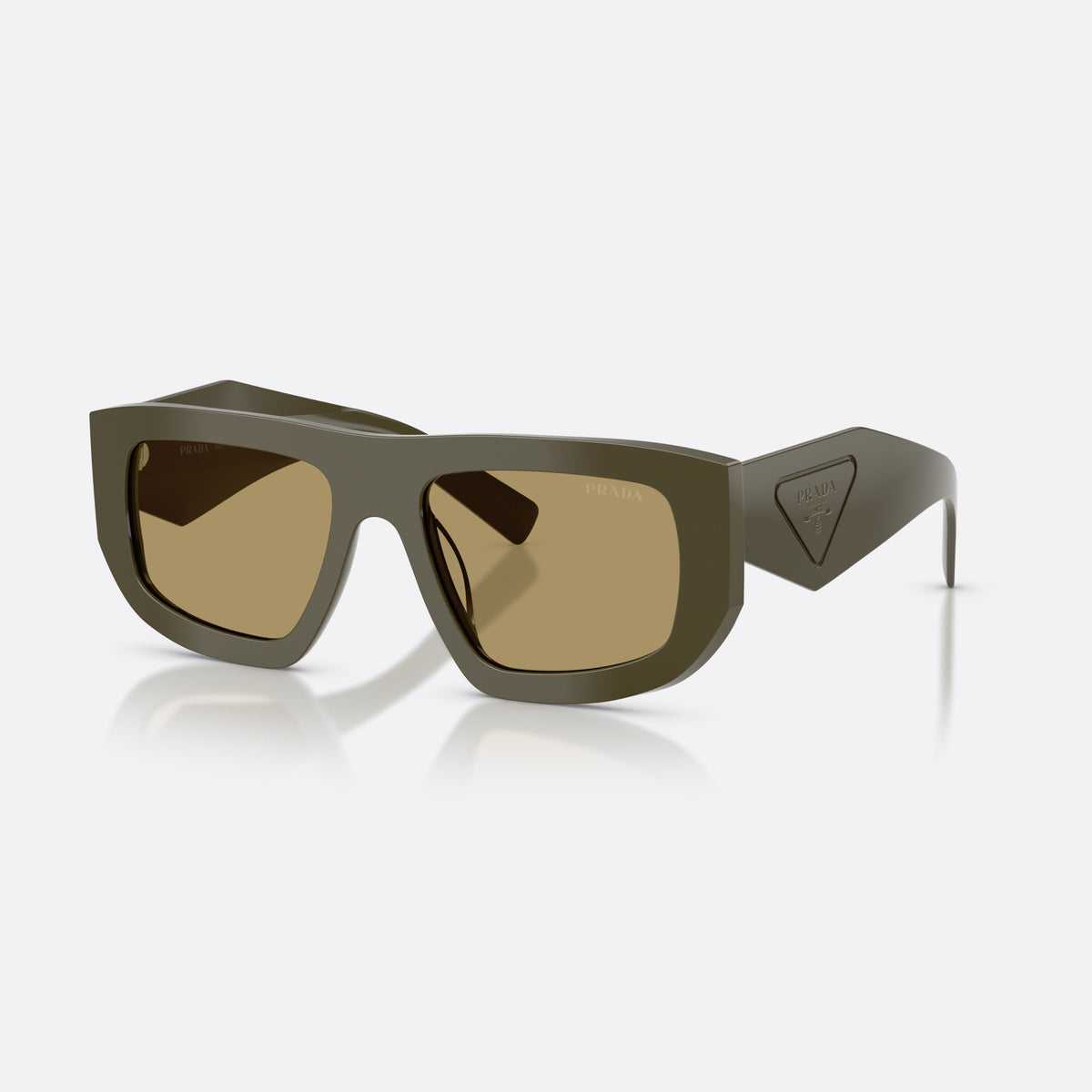 Prada PR D04SU 26J70G sunglasses, green irregular frame for women, plain integrated bridge, brand logo on temple