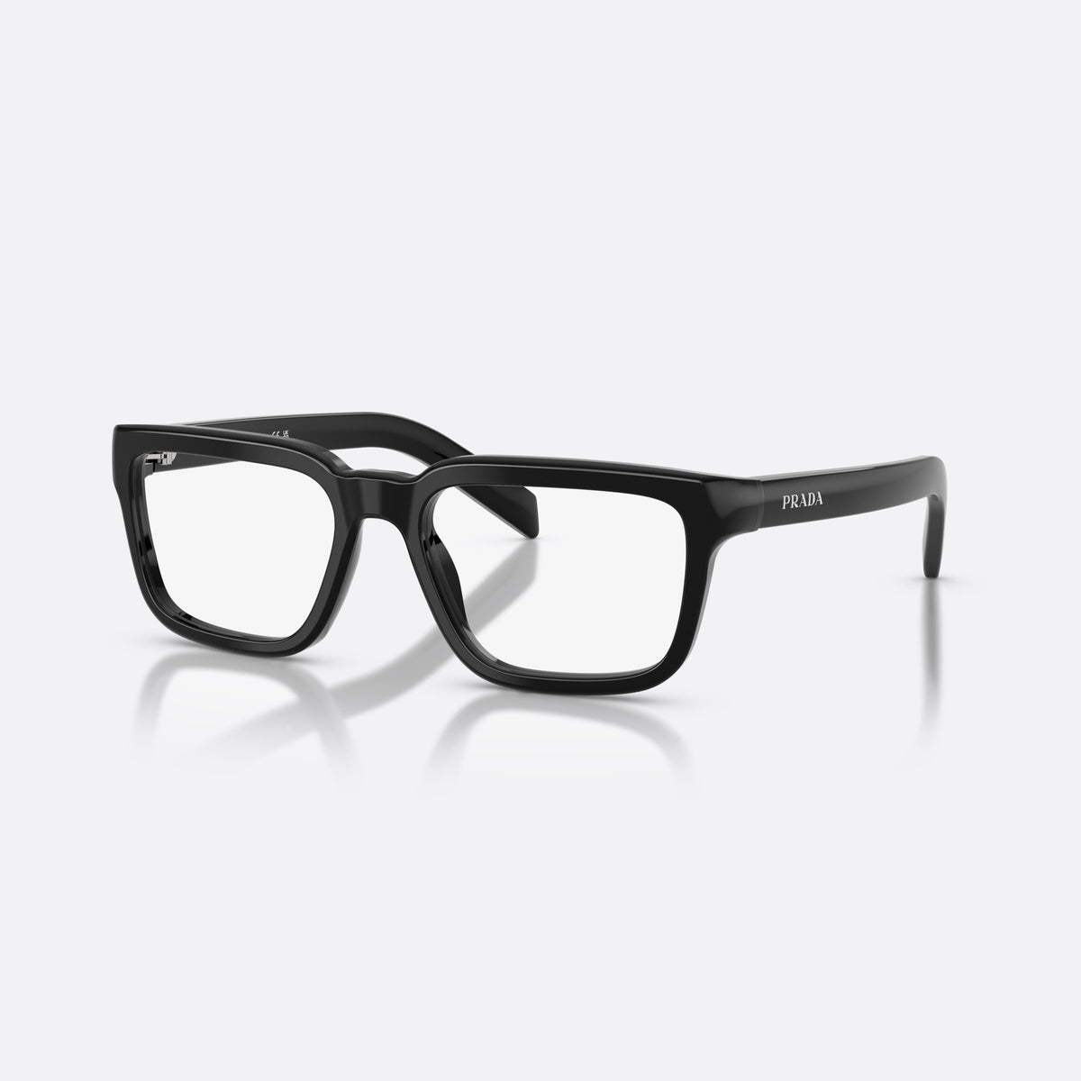 Prada PR D04V 16K1O1 eyeglasses, black pillow frame for women, plain bridge, integrated into front, full-rim frame
