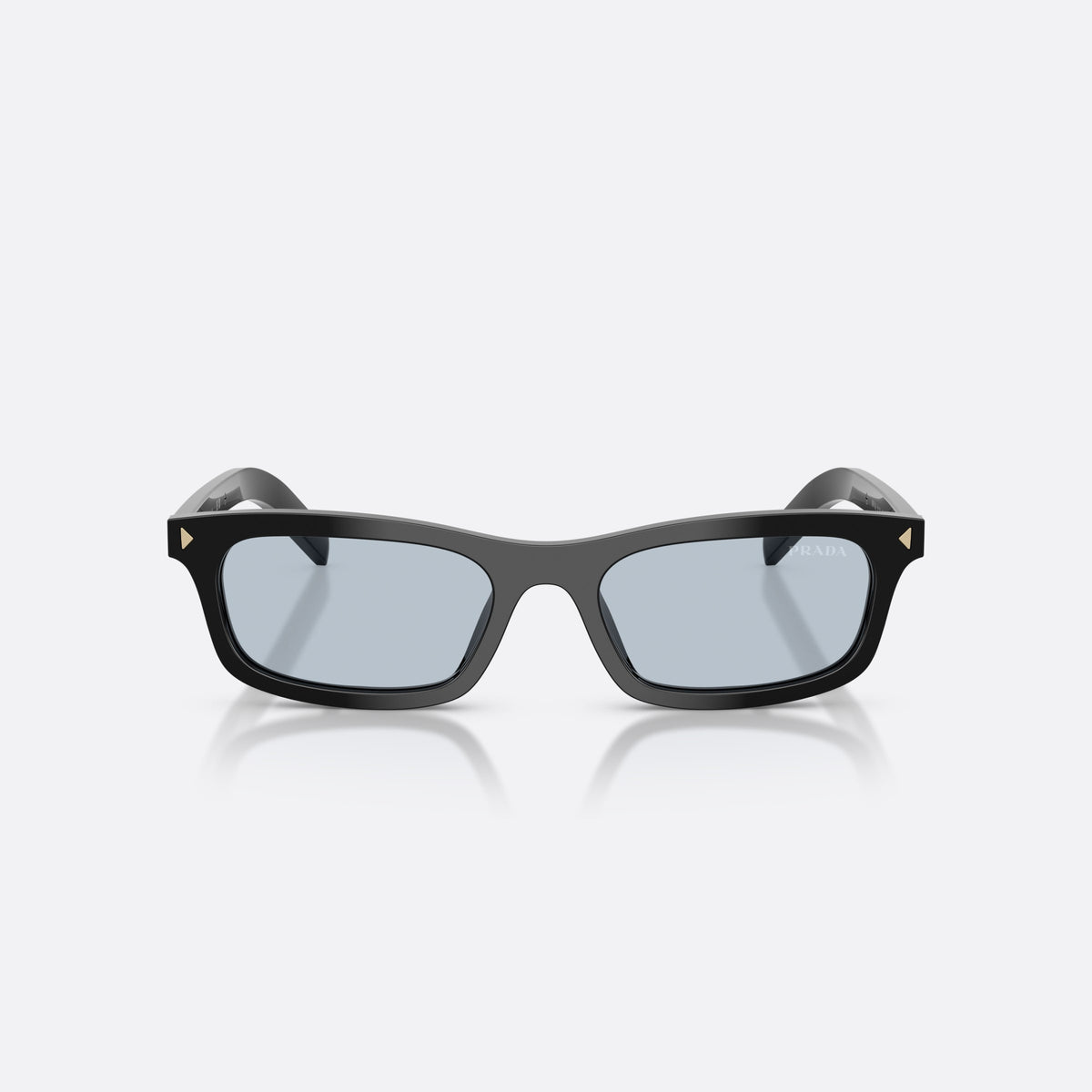 Prada PR D05S 16K30W sunglasses, black pillow frame for women, plain bridge, brand lettering on temples, full rim, front view