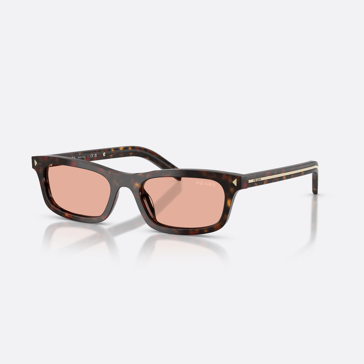 Prada PR D05S 17N50W sunglasses, havana pillow frame for women, plain bridge, integrated into front, full-rim frame