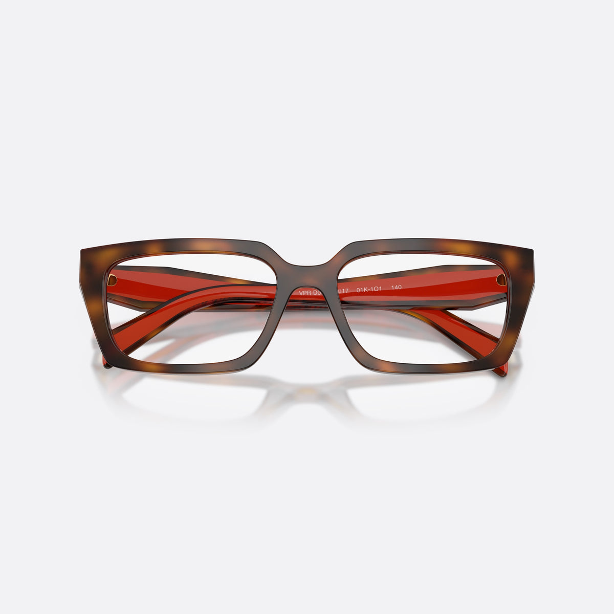 Rame ochelari de vedere Prada PR D05V 01K1O1, rectangulari havana, pentru femei, punte dublă simplă, litere ale brandului pe brațe, cu brațele pliate