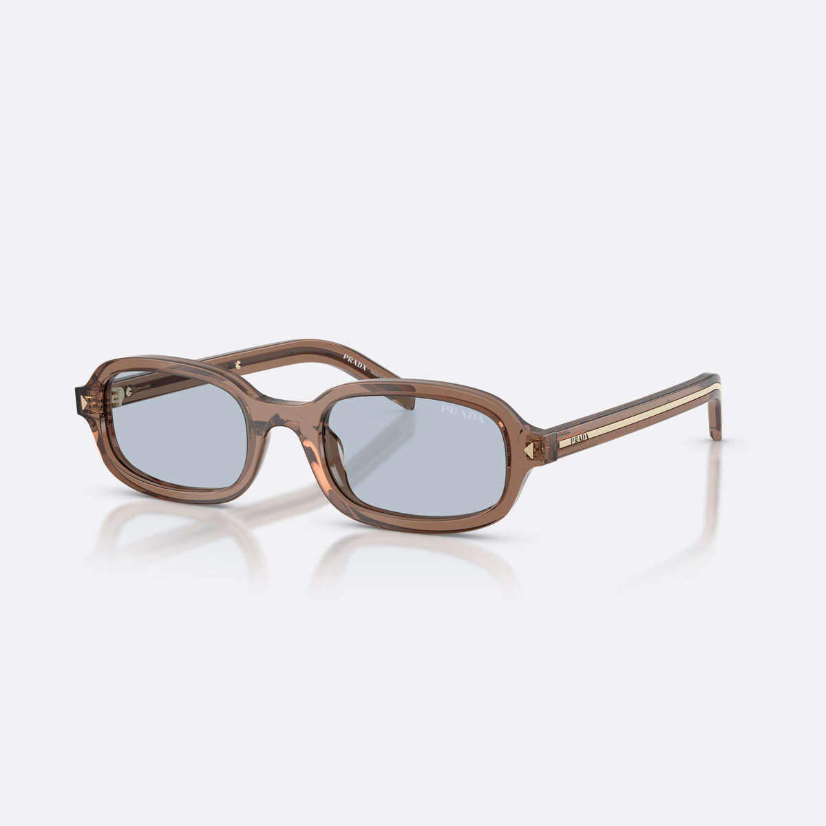 Prada PR D06S 28I30W sunglasses, clear oval frame for women, plain bridge, brand lettering on temples, full-rim frame