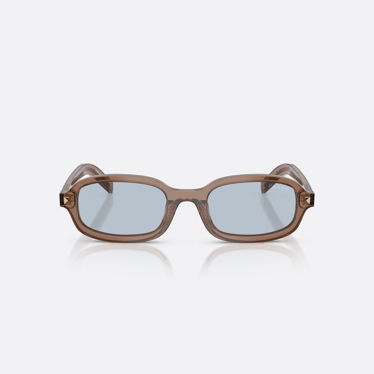 Prada PR D06S 28I30W sunglasses, clear oval frame for women, plain bridge, brand lettering on temples, full-rim frame, front view