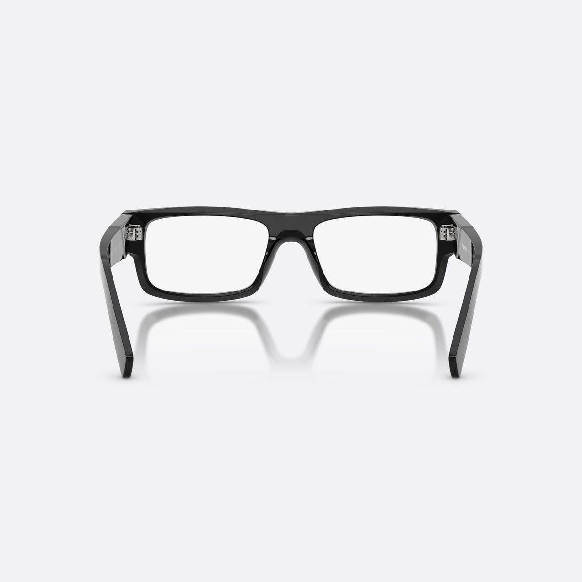 Prada PR D06V 16K1O1 eyeglasses, black rectangle frame for men, plain bridge, saddle-like dip, back view