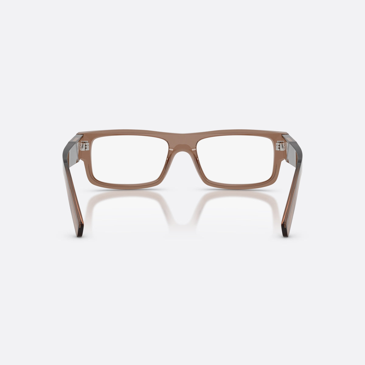 Prada PR D06V 28I1O1 eyeglasses, brown rectangle frame for men, plain bridge, brand lettering on temples, full rim frame, back view