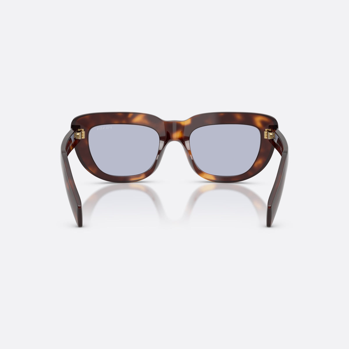 Prada PR D07S 15W30X sunglasses, havana rectangle frame for women, plain double bridge, brand lettering on temples, back view