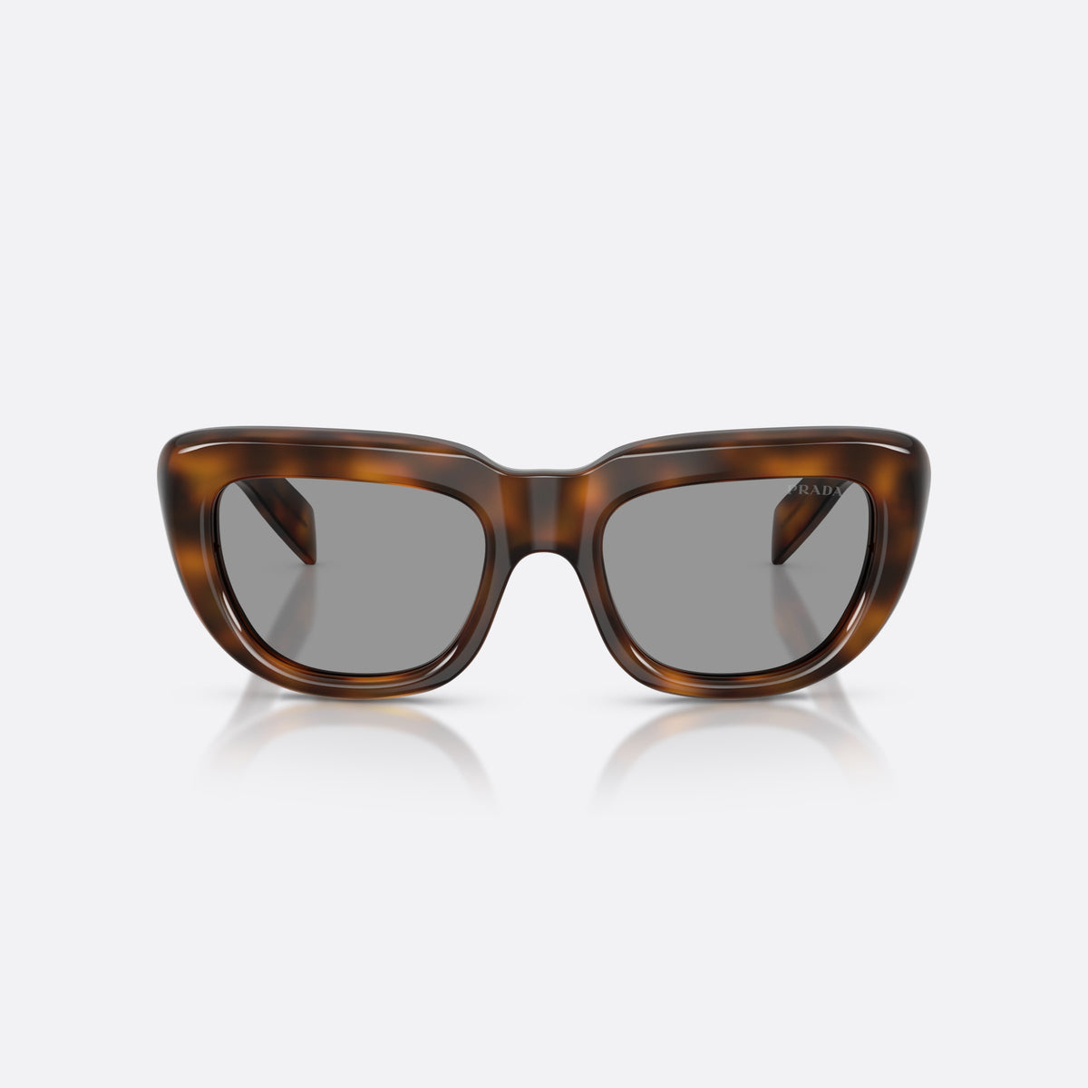 Ochelari de soare Prada PR D07S 20D50Q, rectangulari havana, pentru femei, punte dublă, simplă, literele brandului pe brațe, vedere din față