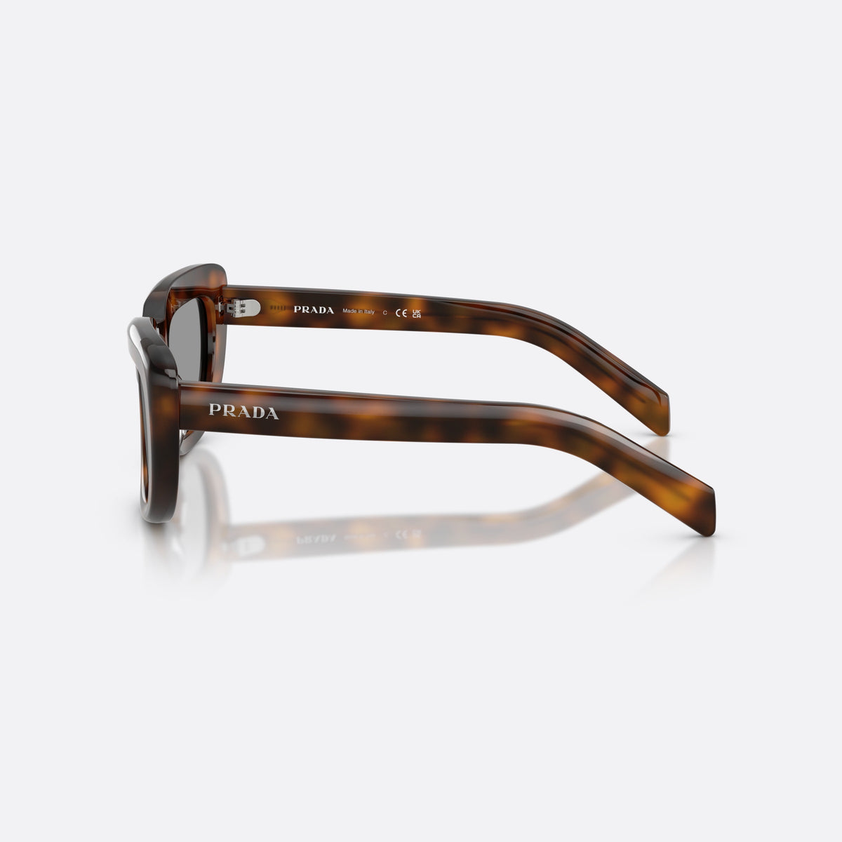 Ochelari de soare Prada PR D07S 20D50Q, rectangulari havana, pentru femei, punte dublă, simplă, literele brandului pe brațe, vedere laterală