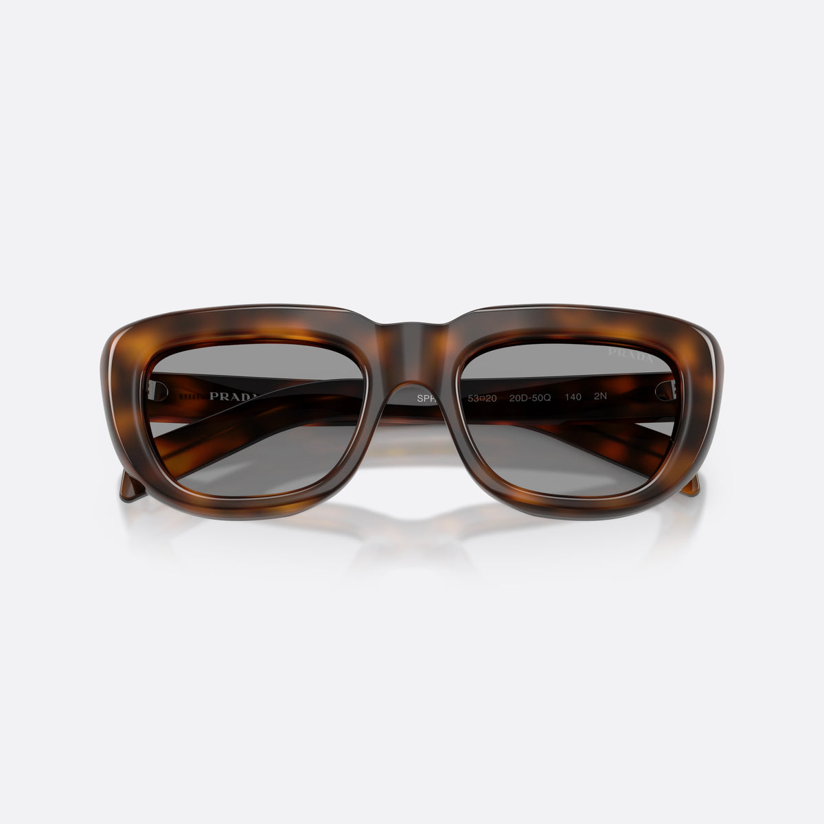 Ochelari de soare Prada PR D07S 20D50Q, rectangulari havana, pentru femei, punte dublă, simplă, literele brandului pe brațe, cu brațele pliate