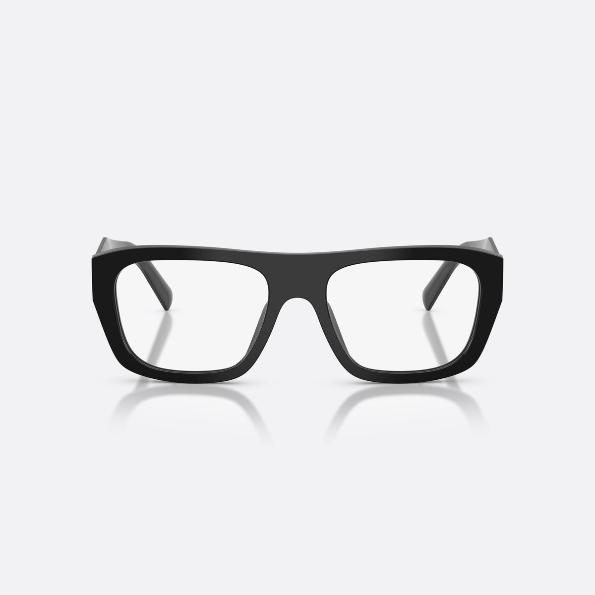 Prada PR D07VU 16K1O1 eyeglasses, black rectangle frame for women, plain double-width bridge, brand logo on temple, front view