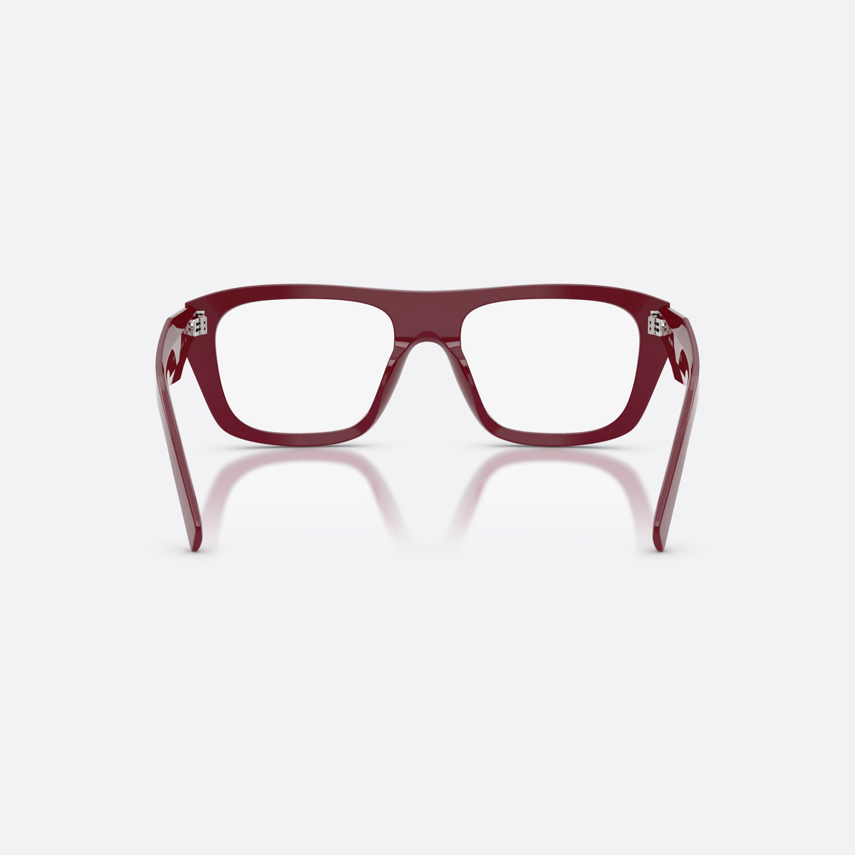 Prada PR D07VU 23L1O1 eyeglasses, brown rectangle frame for women, plain integrated bridge, brand logo plaque on temple, back view