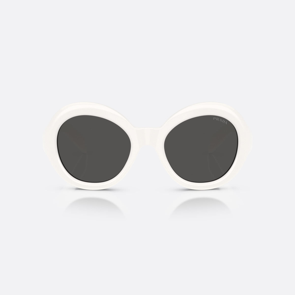 Prada PR D08SU 17K08Z sunglasses, white round frame for women, plain integrated bridge, brand lettering on temples, front view