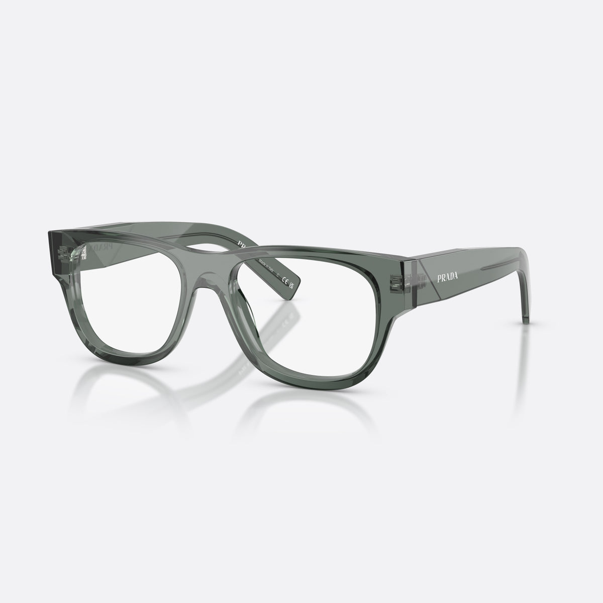 Prada PR D08VU 21J1O1 eyeglasses, grey square frame for men, plain bridge, integrated into frame, full-rim frame