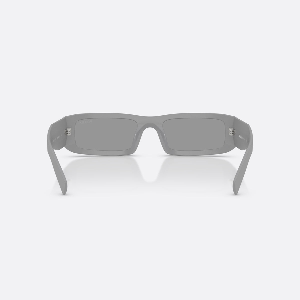 Prada PR D09SD 06K50Q sunglasses, grey rectangle frame for men, keyhole bridge, brand logo on temple, wide tapered temples, back view