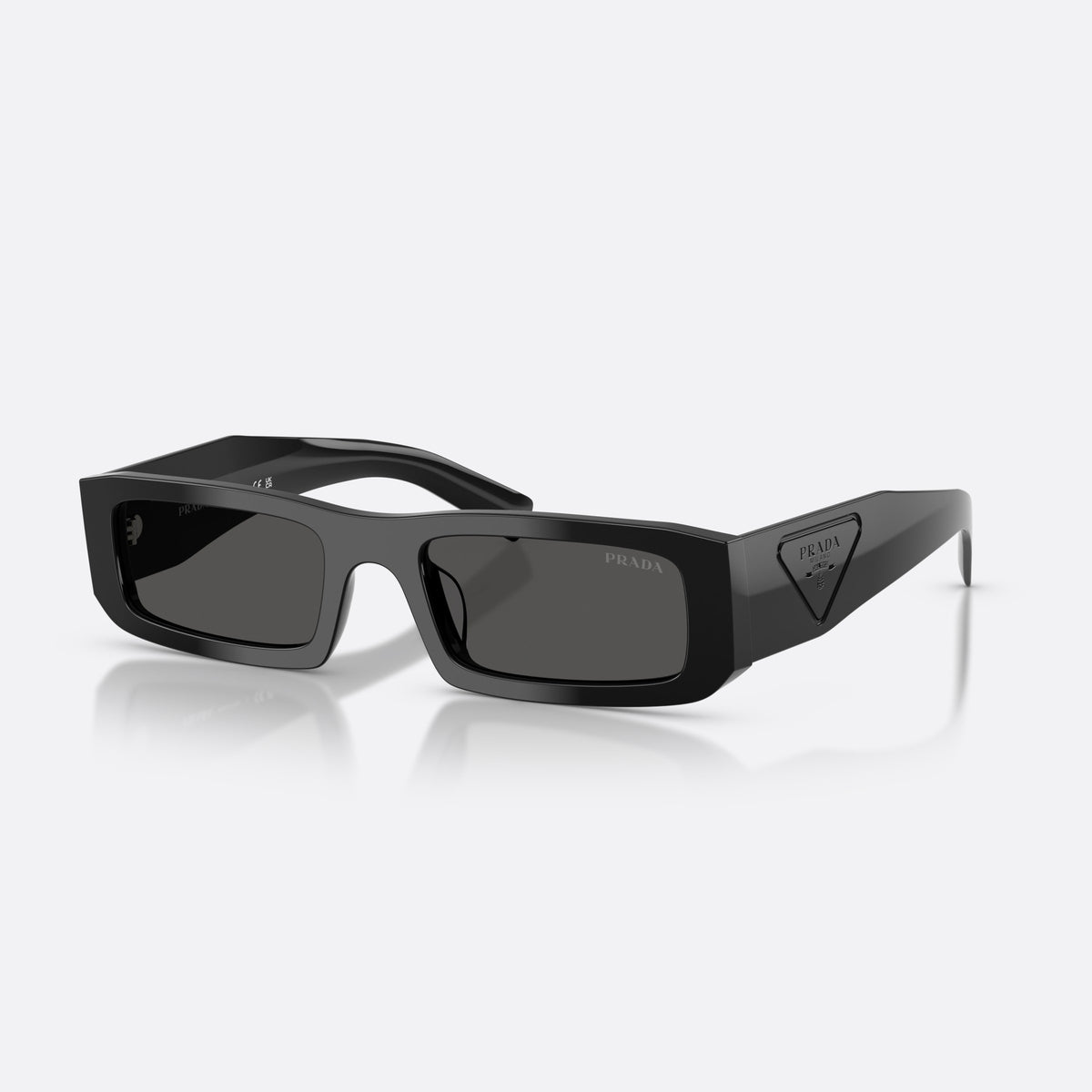 Prada PR D09SD 16K08Z sunglasses, black rectangle frame for men, plain low bridge, brand logo on temple