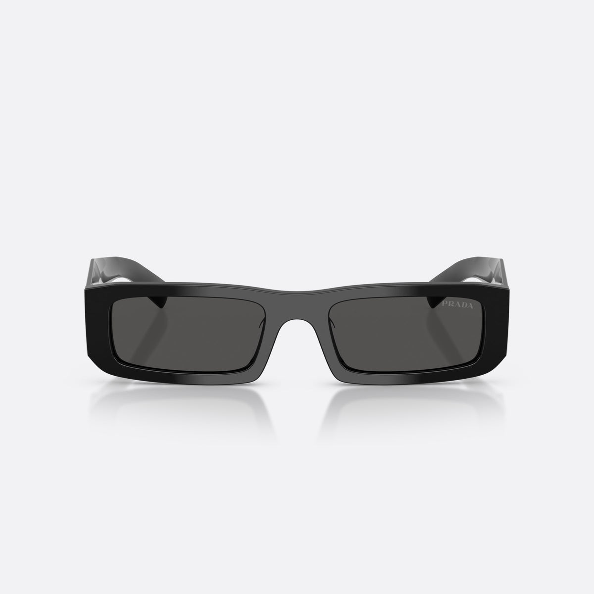 Prada PR D09SD 16K08Z sunglasses, black rectangle frame for men, plain low bridge, brand logo on temple, front view