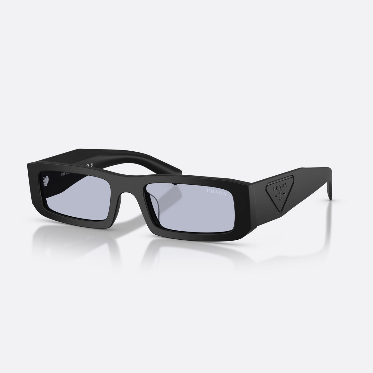 Prada PR D09SD 1BO30X sunglasses, black rectangle frame for men, plain bridge, brand logo on temple plaque