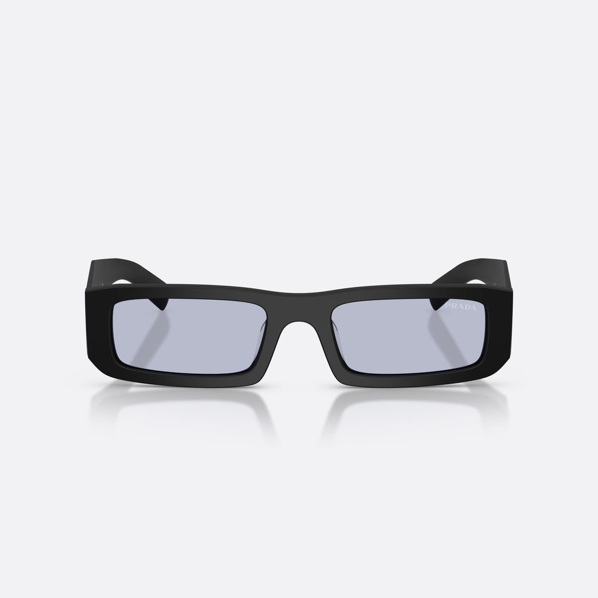 Prada PR D09SD 1BO30X sunglasses, black rectangle frame for men, plain bridge, brand logo on temple plaque, front view