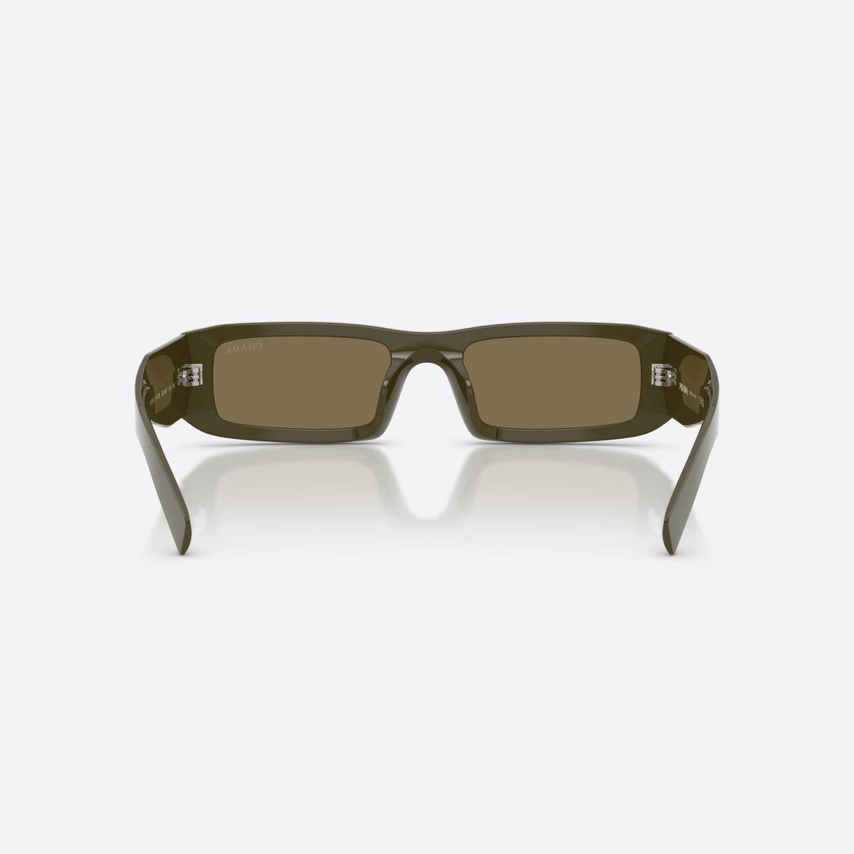 Prada PR D09SD 26J90F sunglasses, green rectangle frame for men, plain narrow bridge, brand logo on temple, back view