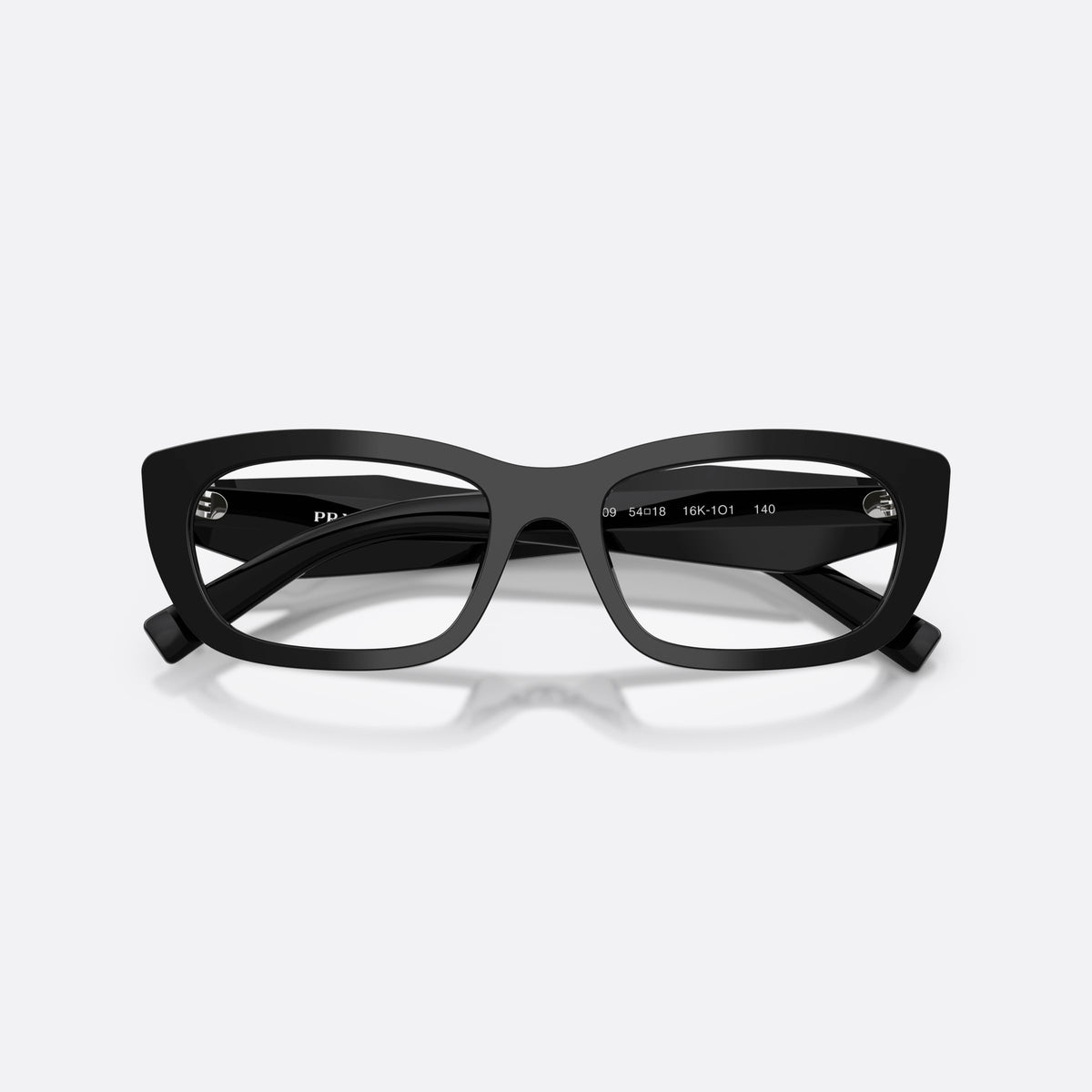 Rame ochelari de vedere Prada PR D09V 16K1O1, neregulat negru, pentru femei, punte simplă cu arc rotunjit, ramă completă groasă, cu brațele pliate