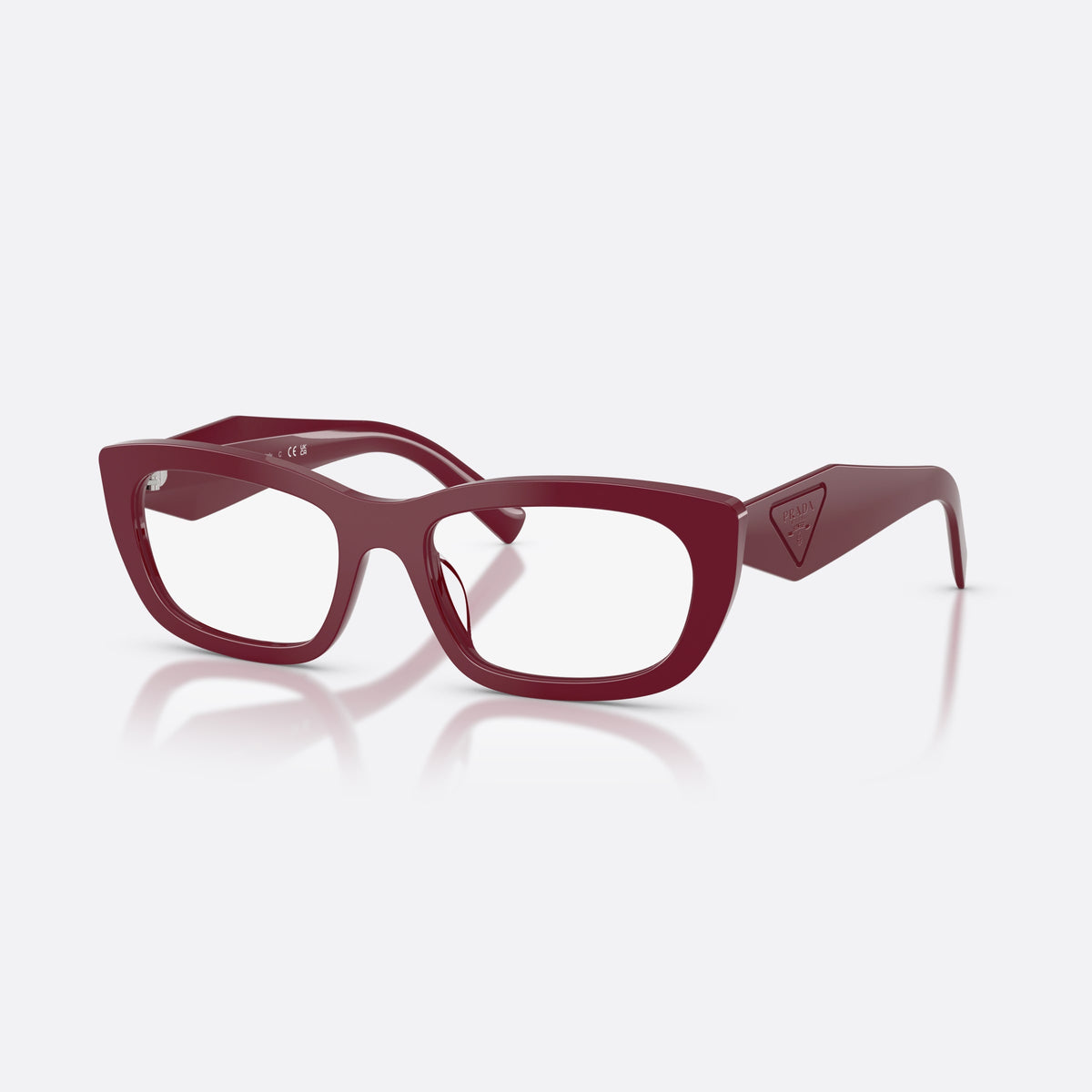 Prada PR D09V 23L1O1 eyeglasses, brown irregular frame for women, plain integrated bridge, brand lettering on temples
