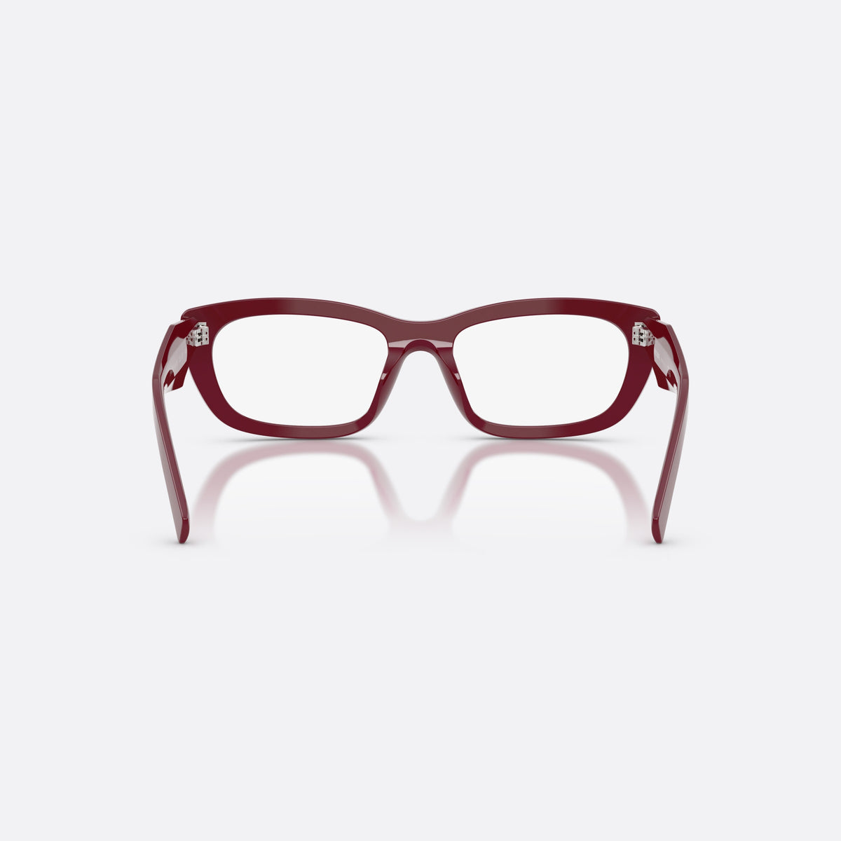 Prada PR D09V 23L1O1 eyeglasses, brown irregular frame for women, plain integrated bridge, brand logo on temple, back view